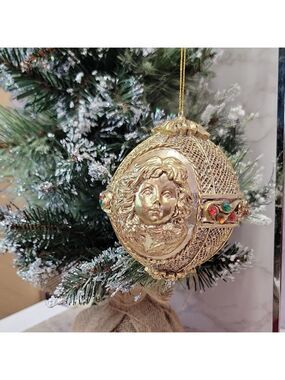 Amazing Ornate Golden Christmas Ball ornament with Cherub faces